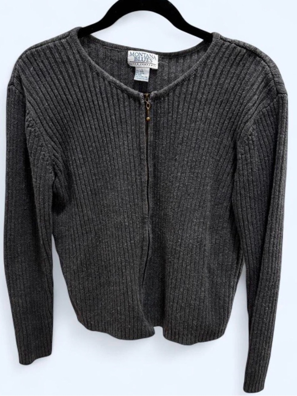 Vintage Ramie and Cotton Gray Knit Zip up Cardigan